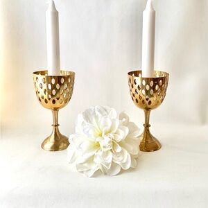 Set of 2 Reticulated Brass Candle Holders
